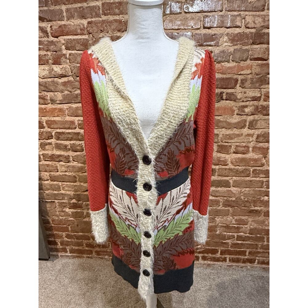Anthropologie’s Lia Molly New Orleans Fern Hooded Sweatercoat Sz M whimsy earthy - Picture 2 of 7
